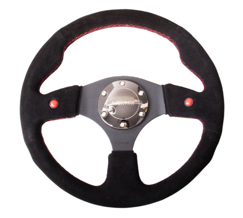 NRG Reinforced Steering Wheel (320mm) Blk Suede w/Dual Buttons - Black Ops Auto Works