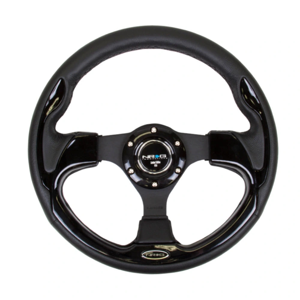NRG Reinforced Steering Wheel (320mm) Blk w/Gloss Black Trim - NRG RST-001BK
