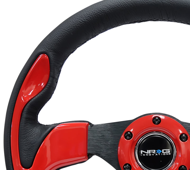 NRG Reinforced Steering Wheel (320mm) Blk w/Red Trim & 5mm 3-Spoke - Black Ops Auto Works