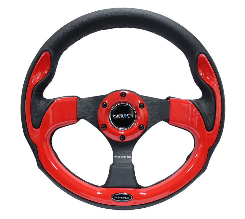 NRG Reinforced Steering Wheel (320mm) Blk w/Red Trim & 5mm 3-Spoke - Black Ops Auto Works
