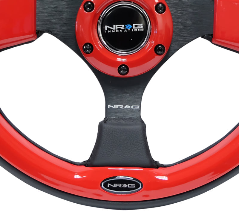 NRG Reinforced Steering Wheel (320mm) Blk w/Red Trim & 5mm 3-Spoke - Black Ops Auto Works