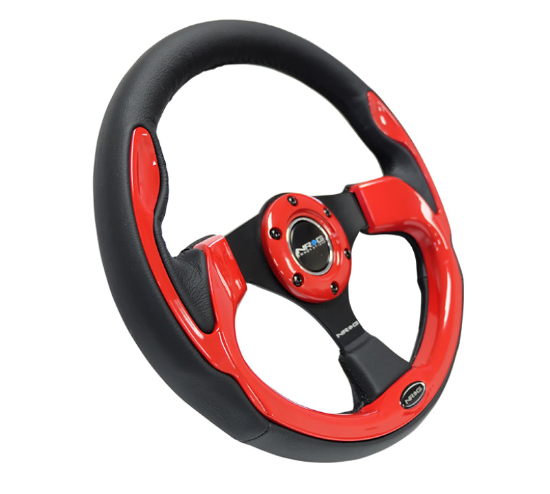 NRG Reinforced Steering Wheel (320mm) Blk w/Red Trim & 5mm 3-Spoke - Black Ops Auto Works
