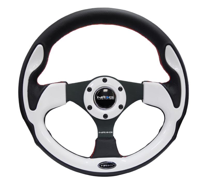 NRG Reinforced Steering Wheel (320mm) Blk w/White Trim & 4mm 3-Spoke - Black Ops Auto Works