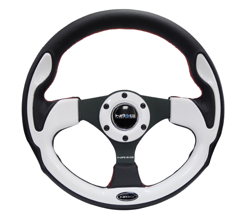 NRG Reinforced Steering Wheel (320mm) Blk w/White Trim & 4mm 3-Spoke - Black Ops Auto Works