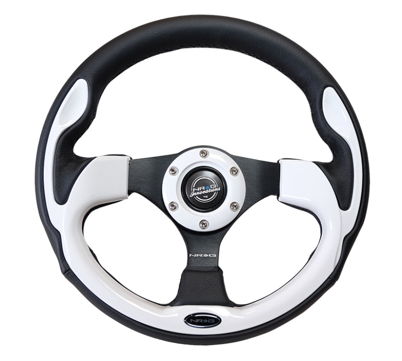 NRG Reinforced Steering Wheel (320mm) Blk w/White Trim & 4mm 3-Spoke - Black Ops Auto Works