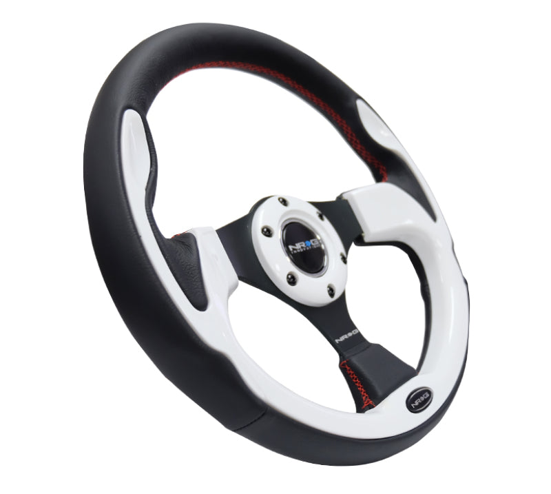 NRG Reinforced Steering Wheel (320mm) Blk w/White Trim & 4mm 3-Spoke - Black Ops Auto Works
