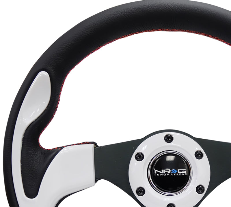 NRG Reinforced Steering Wheel (320mm) Blk w/White Trim & 4mm 3-Spoke - Black Ops Auto Works