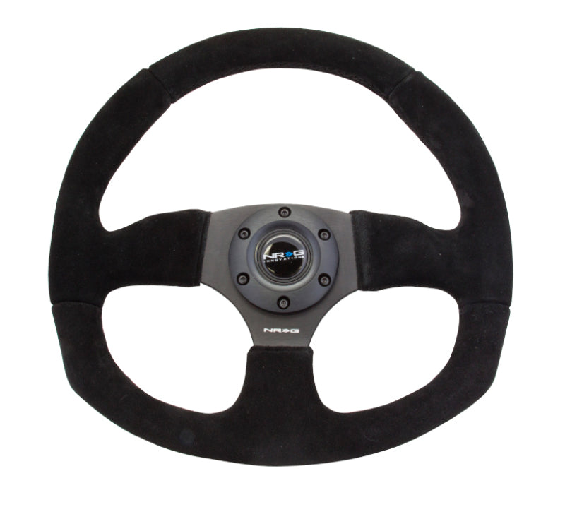 NRG Reinforced Steering Wheel (320mm Horizontal / 330mm Vertical) Black Suede w/Black Stitching - Black Ops Auto Works