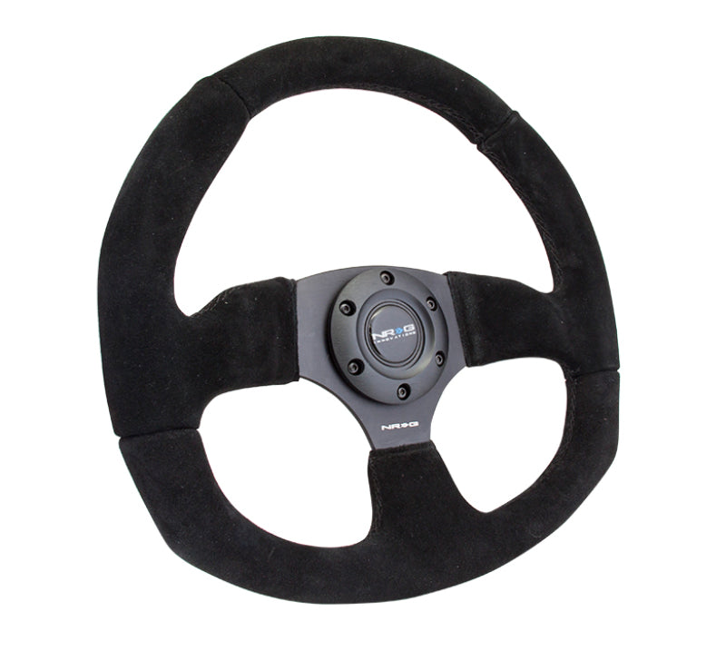NRG Reinforced Steering Wheel (320mm Horizontal / 330mm Vertical) Black Suede w/Black Stitching - Black Ops Auto Works