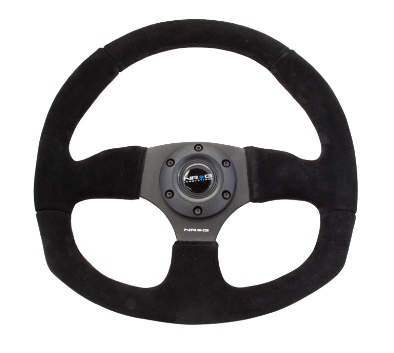 NRG Reinforced Steering Wheel (320mm Horizontal / 330mm Vertical) Black Suede w/Black Stitching - Black Ops Auto Works