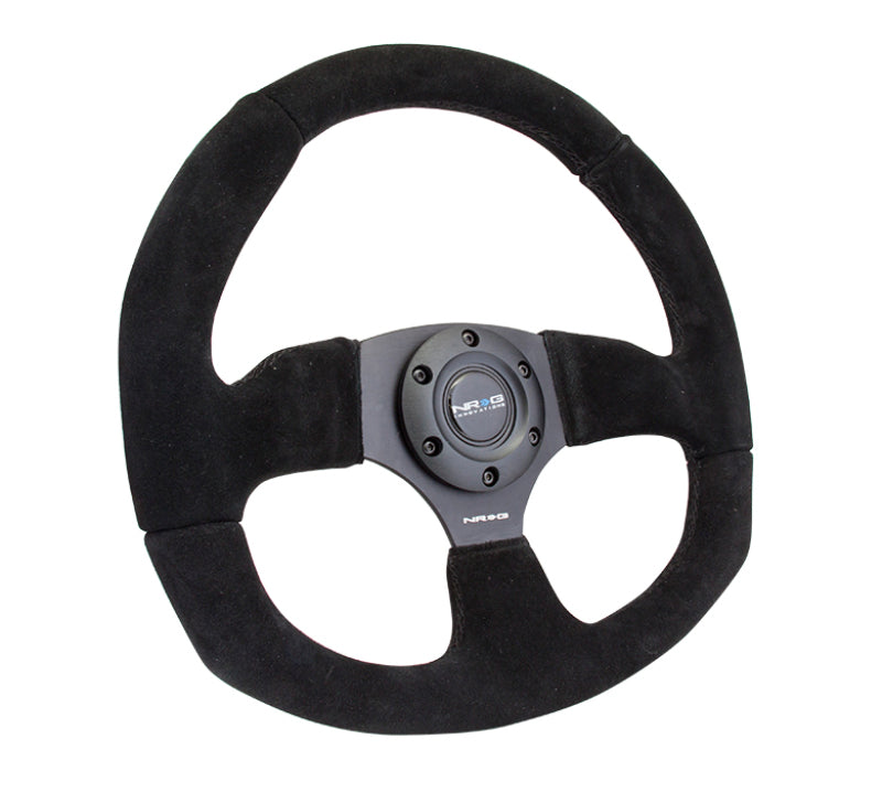 NRG Reinforced Steering Wheel (320mm Horizontal / 330mm Vertical) Black Suede w/Black Stitching - Black Ops Auto Works