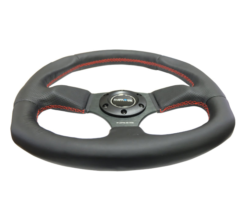 NRG Reinforced Steering Wheel (320mm Horizontal / 330mm Vertical) Leather w/Red Stitching - Black Ops Auto Works