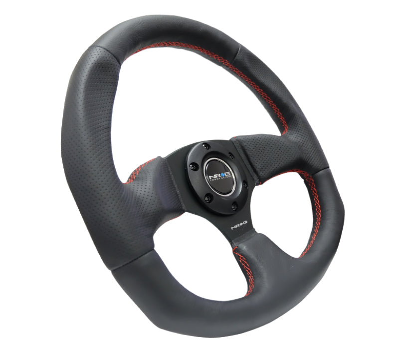 NRG Reinforced Steering Wheel (320mm Horizontal / 330mm Vertical) Leather w/Red Stitching - Black Ops Auto Works