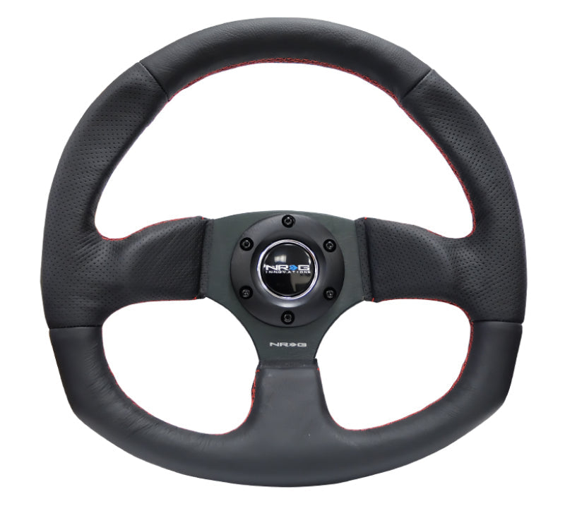 NRG Reinforced Steering Wheel (320mm Horizontal / 330mm Vertical) Leather w/Red Stitching - Black Ops Auto Works
