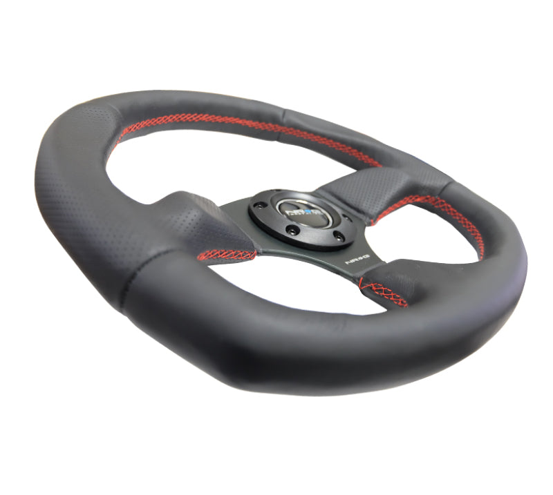 NRG Reinforced Steering Wheel (320mm Horizontal / 330mm Vertical) Leather w/Red Stitching - Black Ops Auto Works