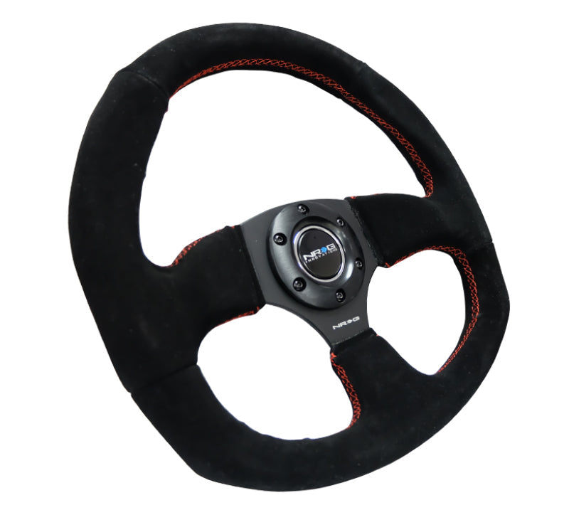 NRG Reinforced Steering Wheel (320mm Horizontal / 330mm Vertical) Suede w/Red Stitch - Black Ops Auto Works