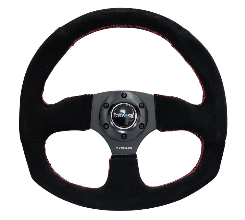 NRG Reinforced Steering Wheel (320mm Horizontal / 330mm Vertical) Suede w/Red Stitch - Black Ops Auto Works