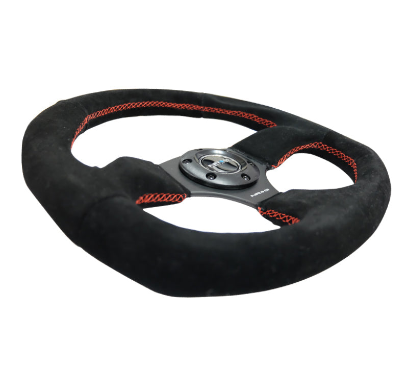NRG Reinforced Steering Wheel (320mm Horizontal / 330mm Vertical) Suede w/Red Stitch - Black Ops Auto Works