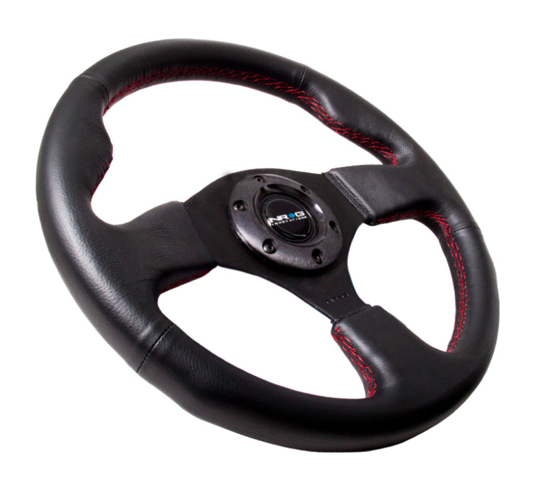 NRG Reinforced Steering Wheel (320mm) Leather w/Red Stitch - Black Ops Auto Works