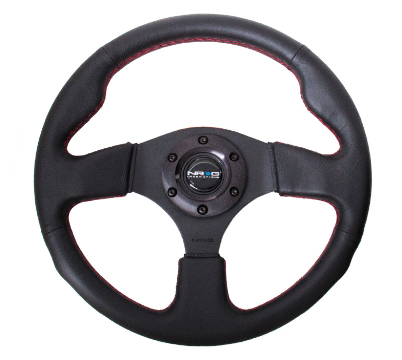 NRG Reinforced Steering Wheel (320mm) Leather w/Red Stitch - Black Ops Auto Works