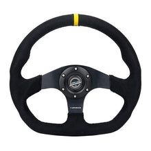 Load image into Gallery viewer, NRG Reinforced Steering Wheel (320mm) Sport Alcantara Dual Push Buttons Flat Bottom w/Yellow Center NRG NRGRST-024D-MB-SA-Y