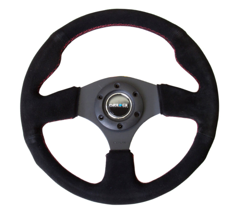 NRG Reinforced Steering Wheel (320mm) Suede w/Red Stitch - Black Ops Auto Works