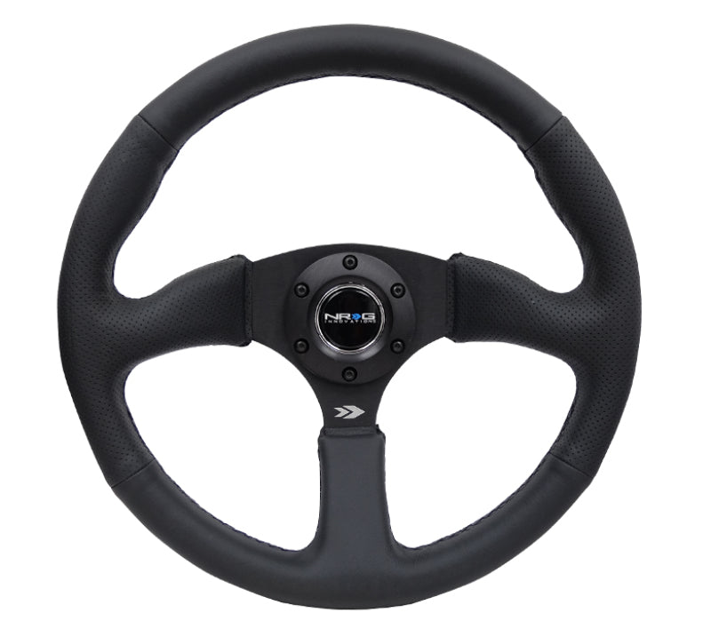 NRG Reinforced Steering Wheel (350mm / 2.5in. Deep) Blk Leather Comfort Grip w/5mm Matte Blk Spokes - Black Ops Auto Works