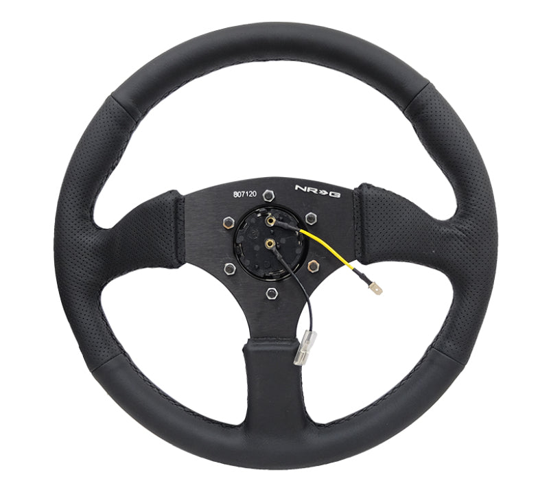 NRG Reinforced Steering Wheel (350mm / 2.5in. Deep) Blk Leather Comfort Grip w/5mm Matte Blk Spokes - Black Ops Auto Works