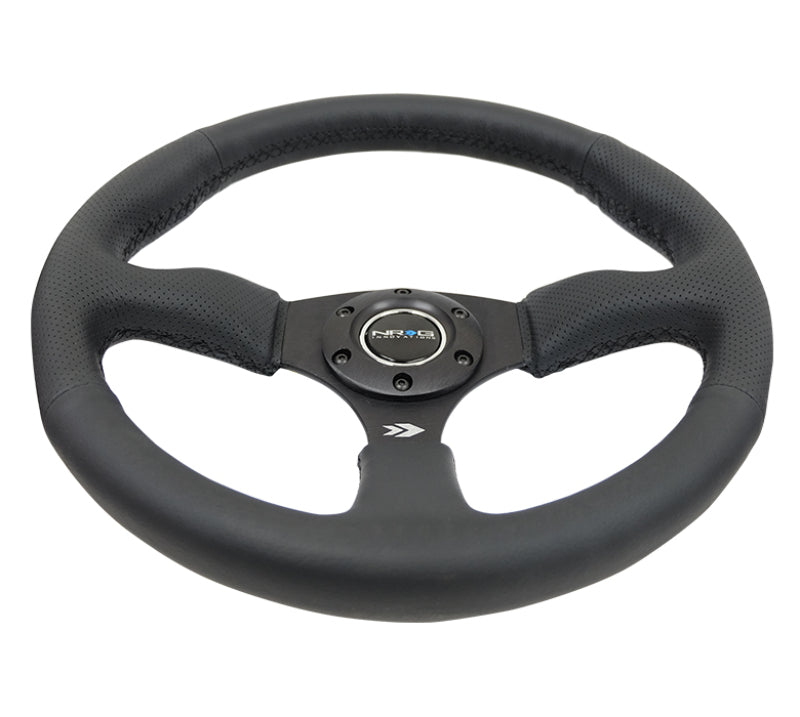 NRG Reinforced Steering Wheel (350mm / 2.5in. Deep) Blk Leather Comfort Grip w/5mm Matte Blk Spokes - Black Ops Auto Works