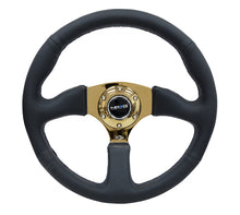 Load image into Gallery viewer, NRG Reinforced Steering Wheel (350mm / 2.5in. Deep) Leather Race Comfort Grip w/4mm Gold Spokes - Black Ops Auto Works
