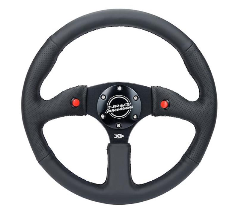 NRG Reinforced Steering Wheel (350mm/ 2.5in. Deep) Sport Leather Racing/ 4mm Matte Black Spoke - Black Ops Auto Works