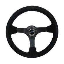 Load image into Gallery viewer, NRG Reinforced Steering Wheel (350mm / 3in. Deep) Blk Suede/Blk Bball Stitch w/5mm Matte Black Spoke - NRG RST-036MB-S-BK