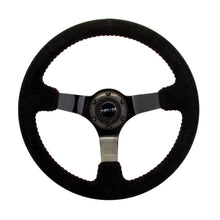 Load image into Gallery viewer, NRG Reinforced Steering Wheel (350mm / 3in. Deep) Blk Suede w/Red BBall Stitch &amp; Black 3-Spoke - NRG RST-036BK-S