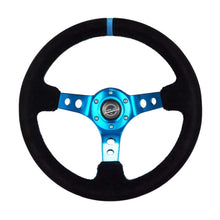 Load image into Gallery viewer, NRG Reinforced Steering Wheel (350mm) 3in Deep Blue Spoke W/ Holes - Black Suede Blue Stripe/Stitch - NRG RST-006S-BL