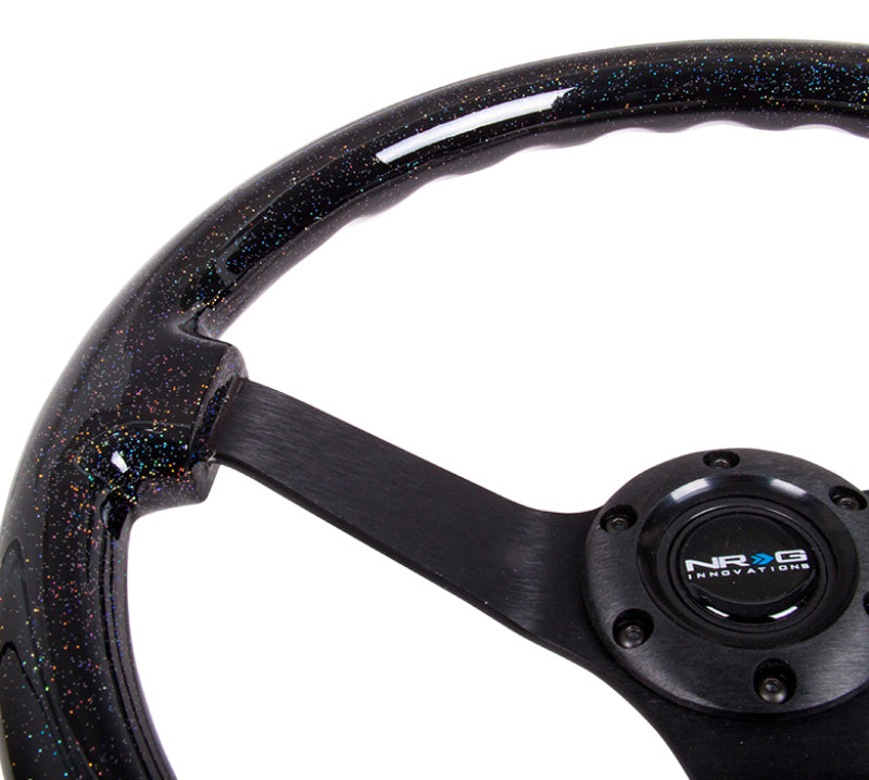 NRG Reinforced Steering Wheel (350mm / 3in Deep) Classic Blk Sparkle Wood Grain w/Blk 3-Spoke Center - Black Ops Auto Works