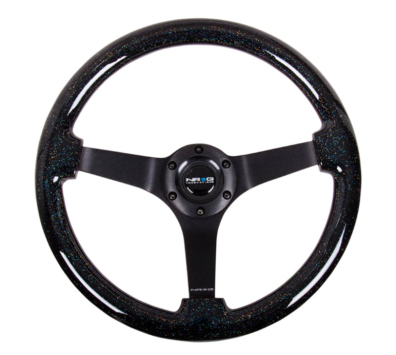 NRG Reinforced Steering Wheel (350mm / 3in Deep) Classic Blk Sparkle Wood Grain w/Blk 3-Spoke Center - Black Ops Auto Works