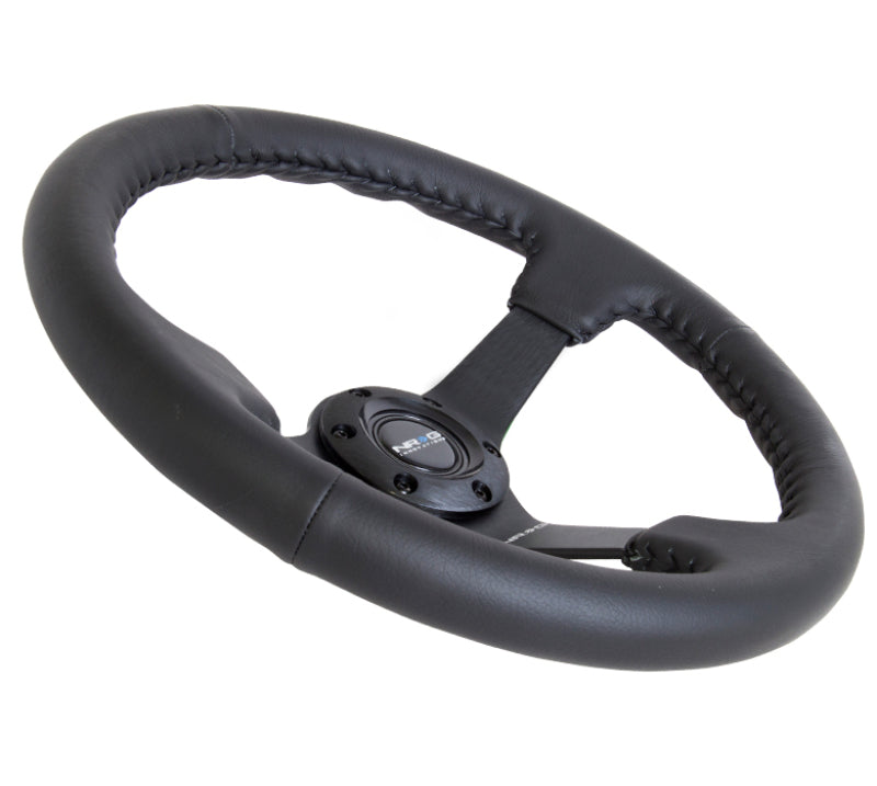 NRG Reinforced Steering Wheel (350mm / 3in. Deep) Bk Leather w/Bk BBall Stitch (Odi Bakchis Edition) - Black Ops Auto Works