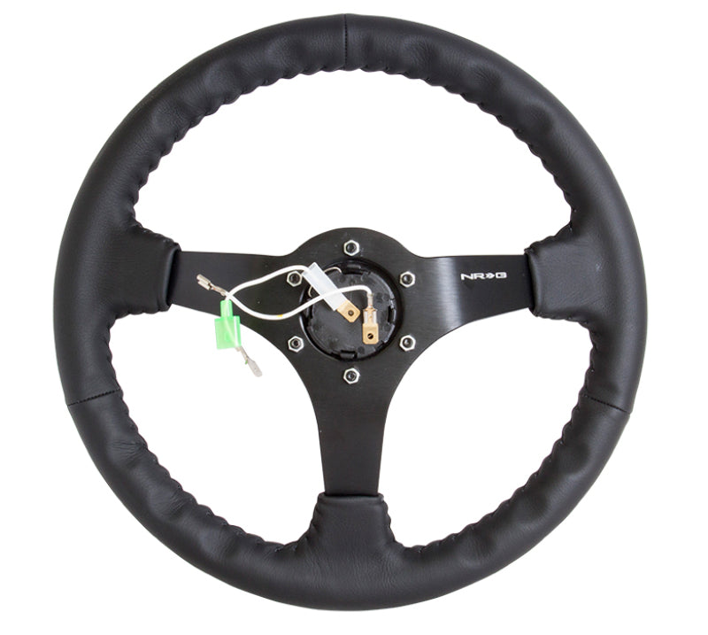 NRG Reinforced Steering Wheel (350mm / 3in. Deep) Bk Leather w/Bk BBall Stitch (Odi Bakchis Edition) - Black Ops Auto Works