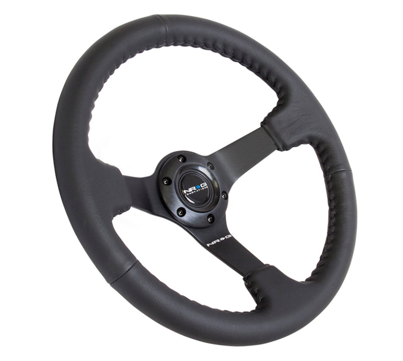 NRG Reinforced Steering Wheel (350mm / 3in. Deep) Bk Leather w/Bk BBall Stitch (Odi Bakchis Edition) - Black Ops Auto Works