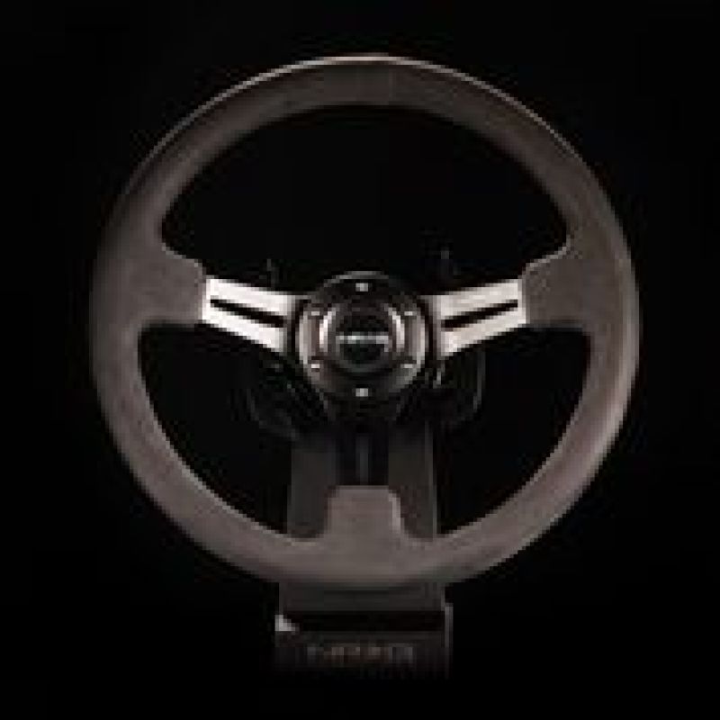 NRG Reinforced Steering Wheel (350mm / 3in. Deep) Black Leather w/ Alcantara Stitching - Black Ops Auto Works