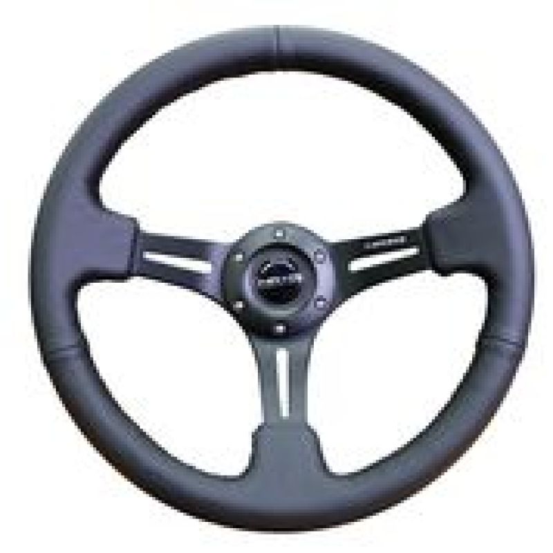 NRG Reinforced Steering Wheel (350mm / 3in. Deep) Black Leather w/ Black Stitching - Black Ops Auto Works