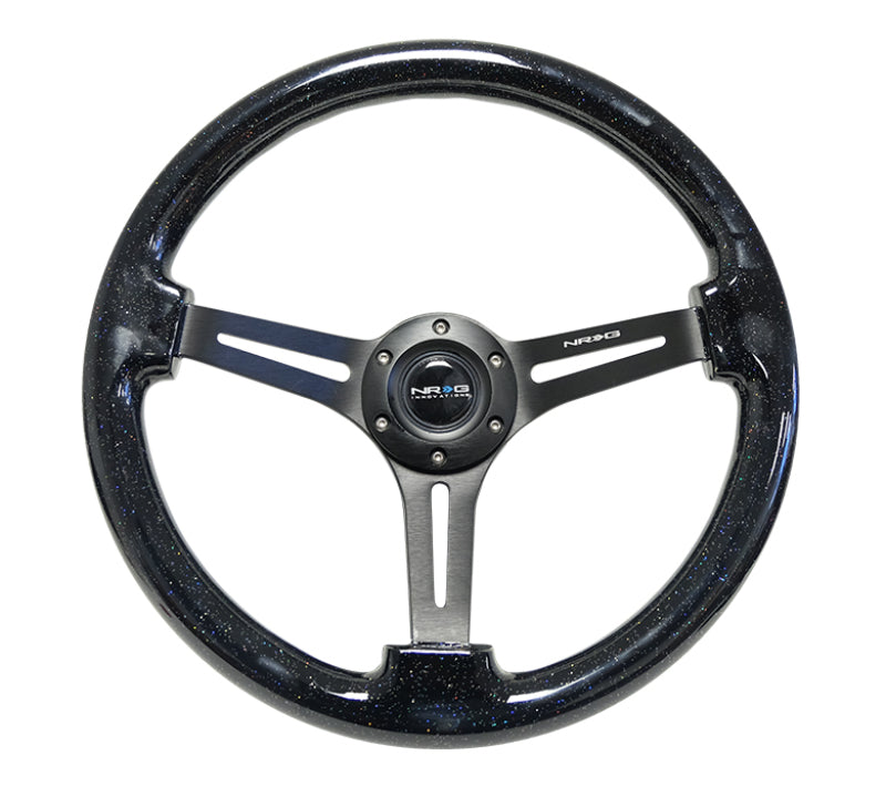 NRG Reinforced Steering Wheel (350mm / 3in. Deep) Black Multi Color Flake Wood w/ Black Matte Center - Black Ops Auto Works