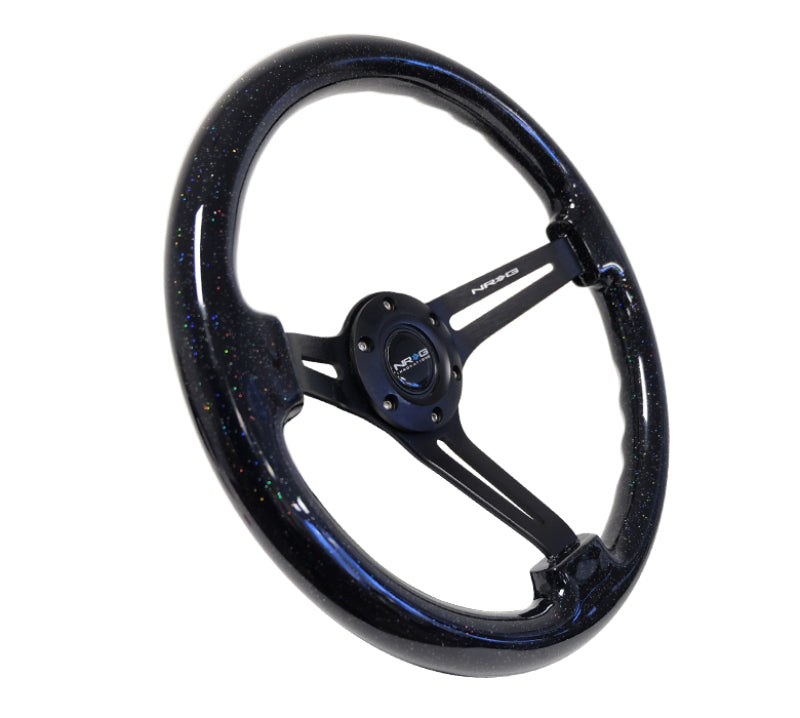 NRG Reinforced Steering Wheel (350mm / 3in. Deep) Black Multi Color Flake Wood w/ Black Matte Center - Black Ops Auto Works