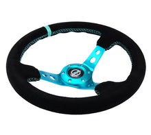 Load image into Gallery viewer, NRG Reinforced Steering Wheel (350mm/ 3in. Deep) Black Suede/ Teal Center Mark/ Teal Stitching - Black Ops Auto Works