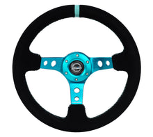 Load image into Gallery viewer, NRG Reinforced Steering Wheel (350mm/ 3in. Deep) Black Suede/ Teal Center Mark/ Teal Stitching - Black Ops Auto Works