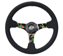 Load image into Gallery viewer, NRG Reinforced Steering Wheel (350mm / 3in. Deep) Black Suede w/ 5mm Floral 3-Spoke Center - Black Ops Auto Works