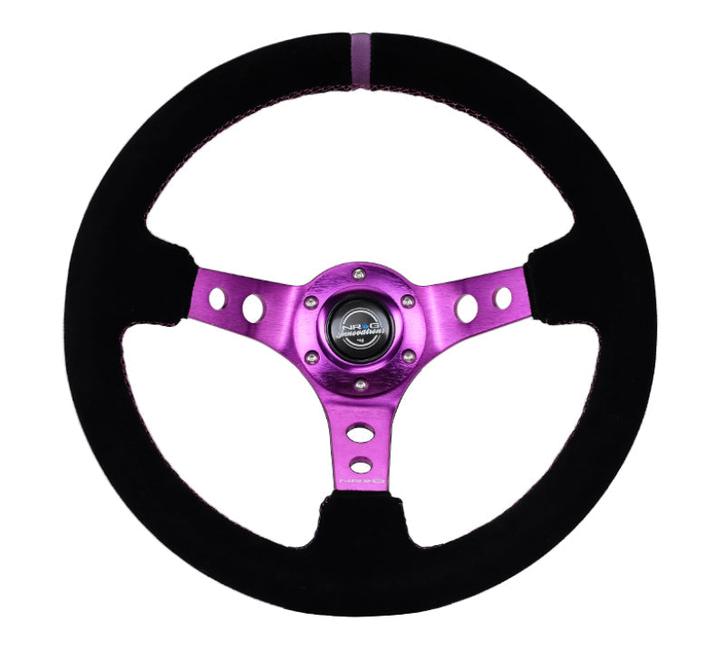 NRG Reinforced Steering Wheel (350mm / 3in. Deep) Black Suede w/Purple Center & Purple Stitching - Black Ops Auto Works