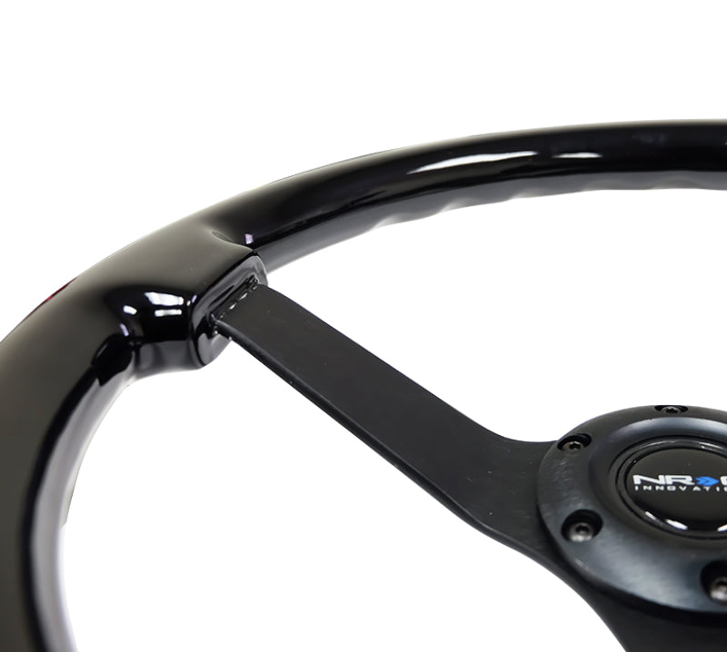 NRG Reinforced Steering Wheel (350mm / 3in. Deep) Black w/Black Chrome Solid 3-Spoke Center - Black Ops Auto Works