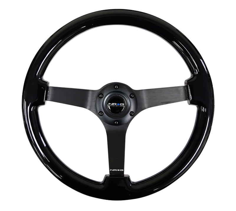 NRG Reinforced Steering Wheel (350mm / 3in. Deep) Black w/Black Chrome Solid 3-Spoke Center - Black Ops Auto Works