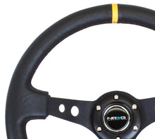 Load image into Gallery viewer, NRG Reinforced Steering Wheel (350mm / 3in. Deep) Blk Leather w/Blk Cutout Spoke/Yellow Center Mark - Black Ops Auto Works